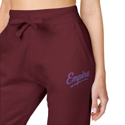 Empire Signature Embroidered Sweatpants — Minimal Fleece with Purple 'Empire' Logo