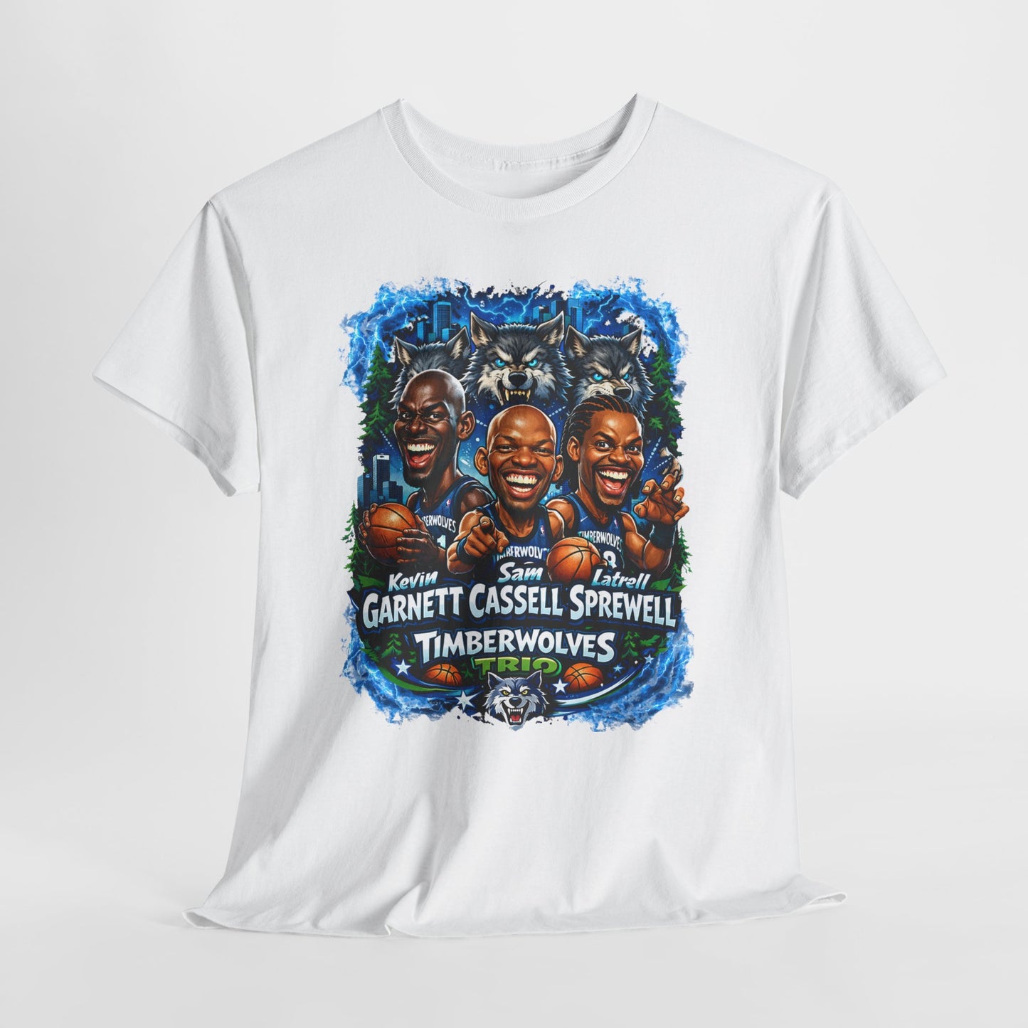 Timberwolves Legends T‑Shirt — Garnett, Cassell & Sprewell Retro Basketball Tee