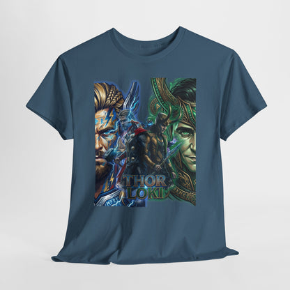 Thor vs Loki Graphic Tee — Mythic Norse Superhero Split-Face Design