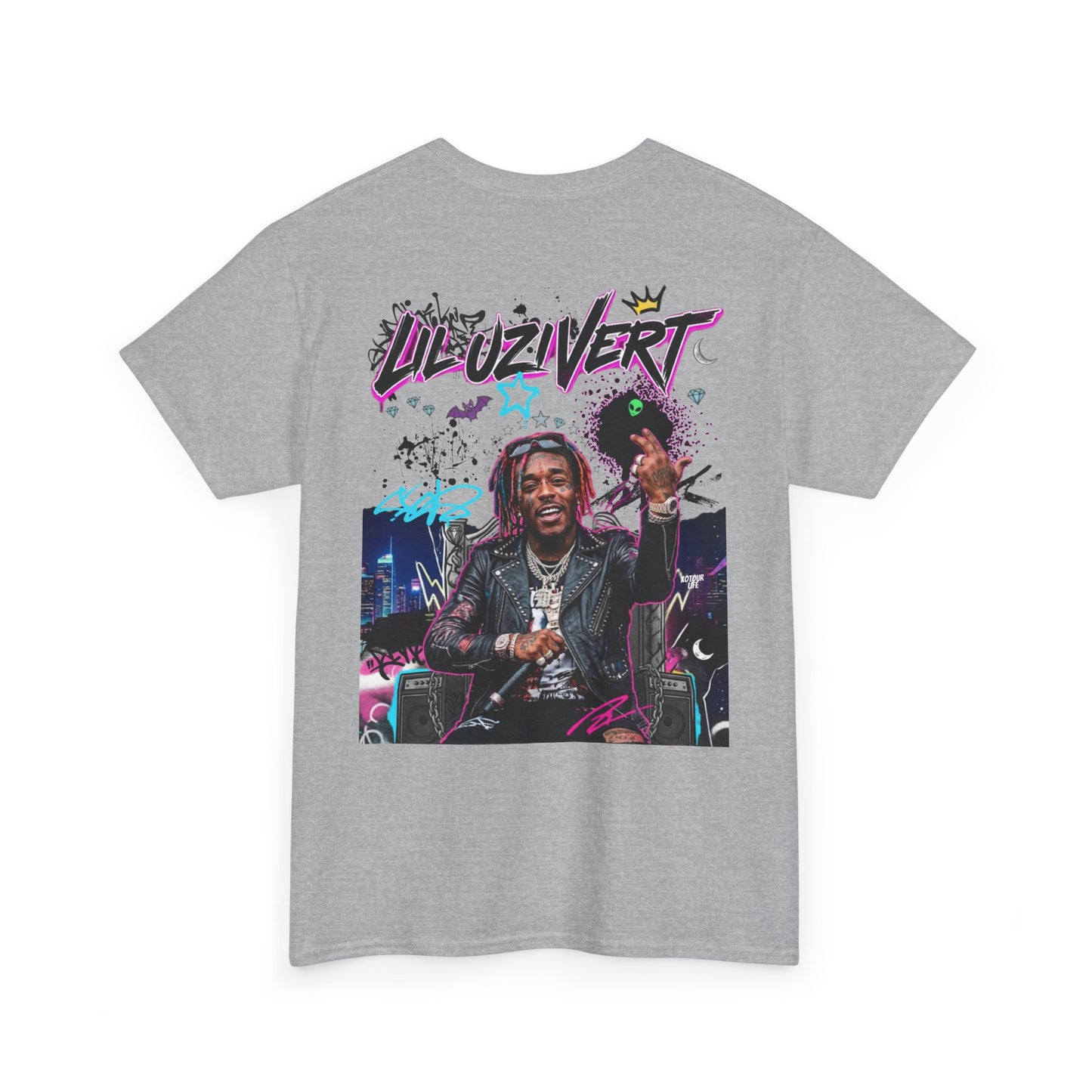 Lil Uzi Graphic Tee — Retro Neon Logo & Photo Back Print