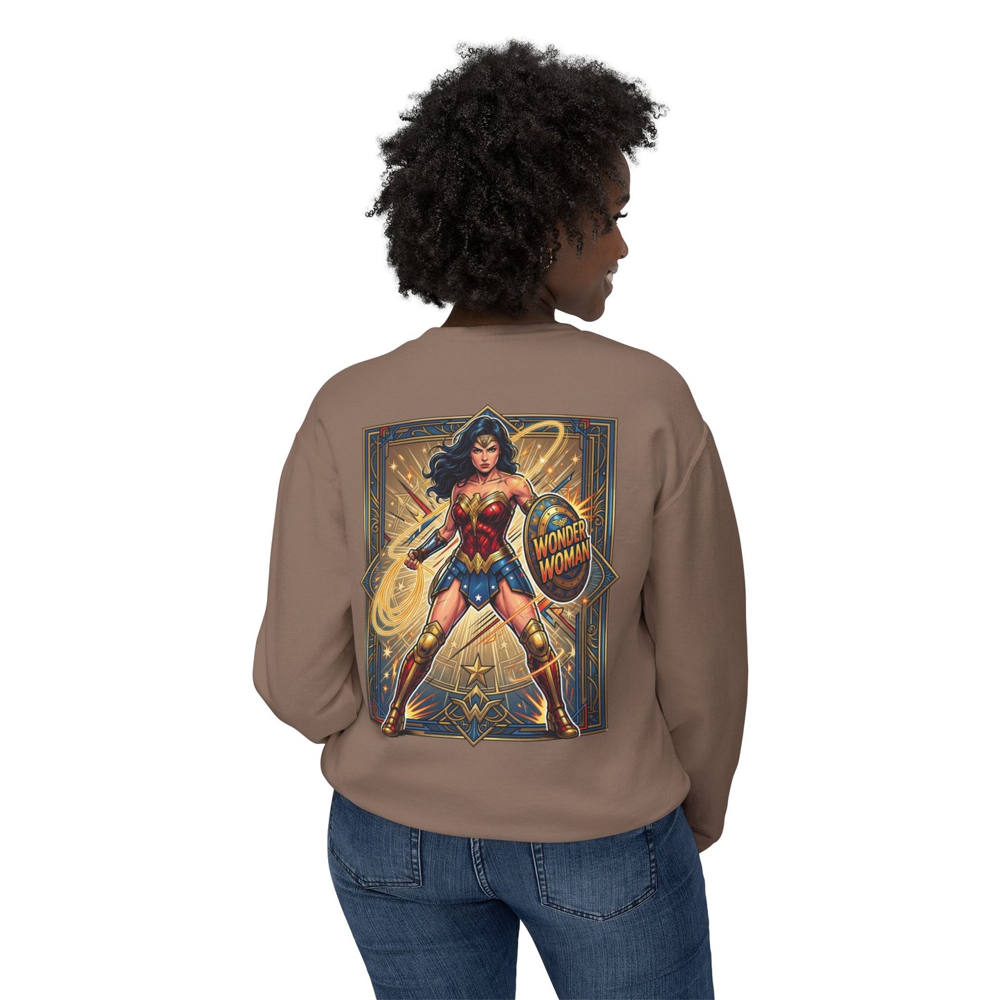 Wonder Woman Crewneck Sweatshirt — Retro Heroine Graphic Pullover