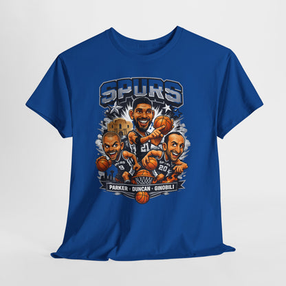 Spurs Legends T-Shirt — Parker, Duncan & Ginobili Cartoon Basketball Tee