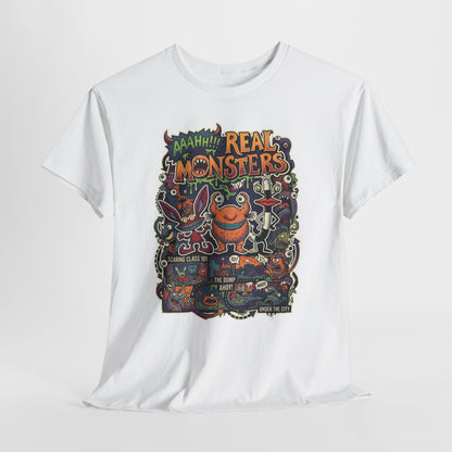 Retro 'Real Monsters' Graphic Tee — Vintage Cartoon Monster Illustration Shirt