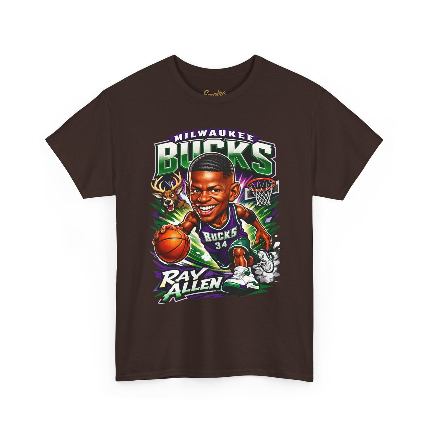 Milwaukee Bucks Retro Player Cartoon Tee — 'Ray Allen' Basketball Graphic T-Shirt
