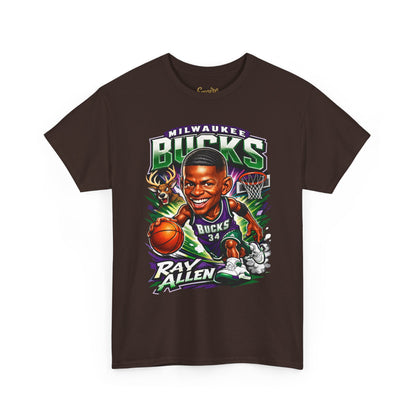 Milwaukee Bucks Retro Player Cartoon Tee — 'Ray Allen' Basketball Graphic T-Shirt