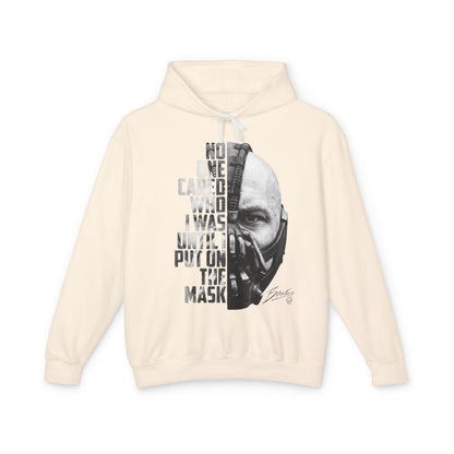 Bane Mask Split-Face Hoodie — "No One Cared Who I Was Until I Put On the Mask" Graphic