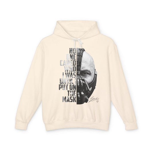 Bane Mask Split-Face Hoodie — "No One Cared Who I Was Until I Put On the Mask" Graphic
