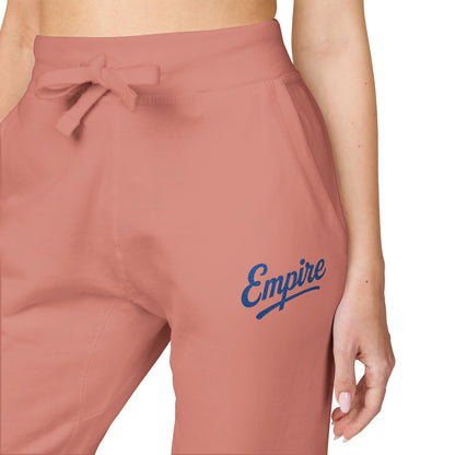 Empire Signature Embroidered Sweatpants — Minimal Fleece with Royal Blue 'Empire' Logo