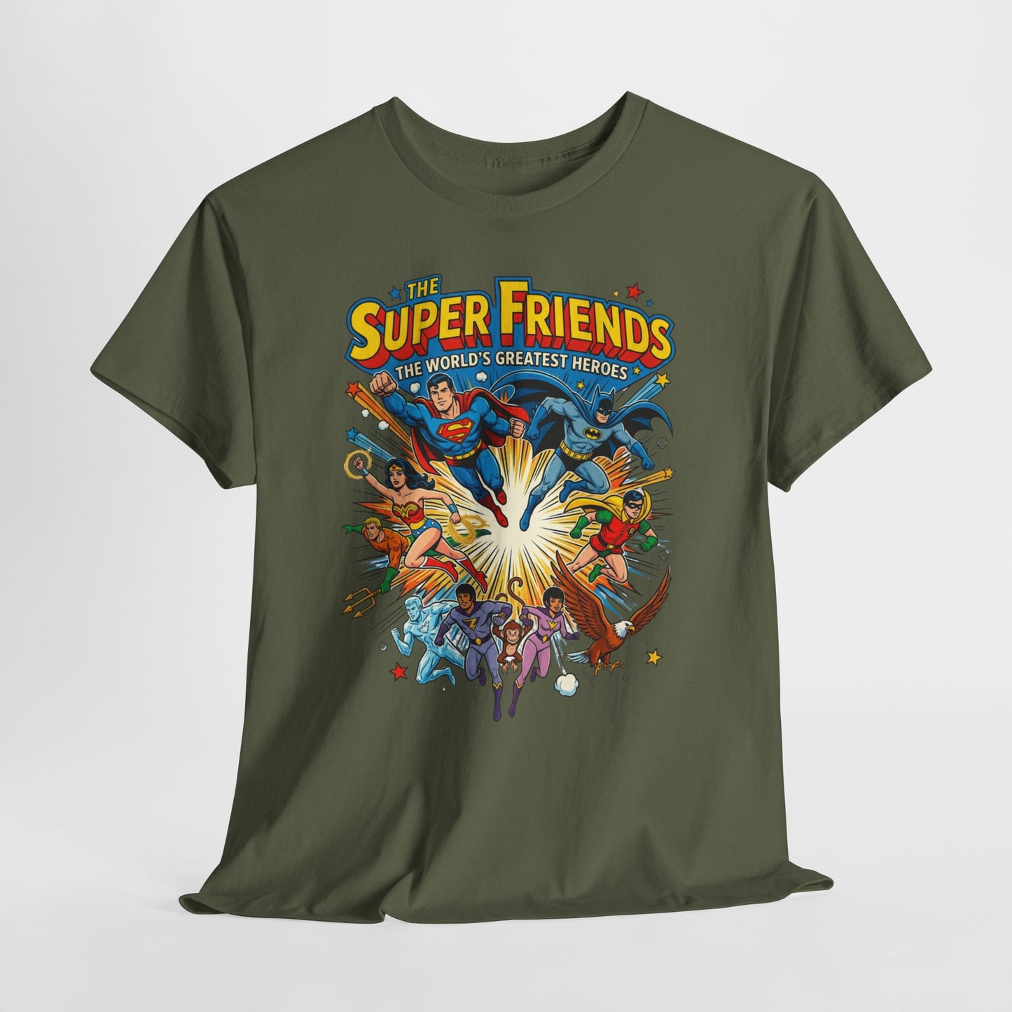 Super Friends Retro Graphic Tee — Classic Cartoon Superhero T-Shirt