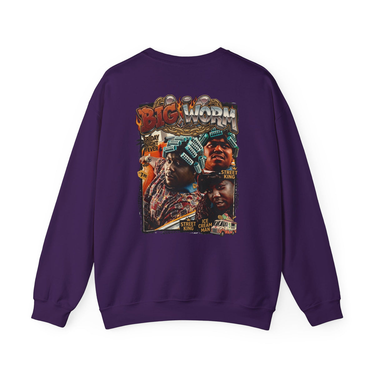 Big Worm Collage Crewneck Sweatshirt — Retro Hip‑Hop Graphic