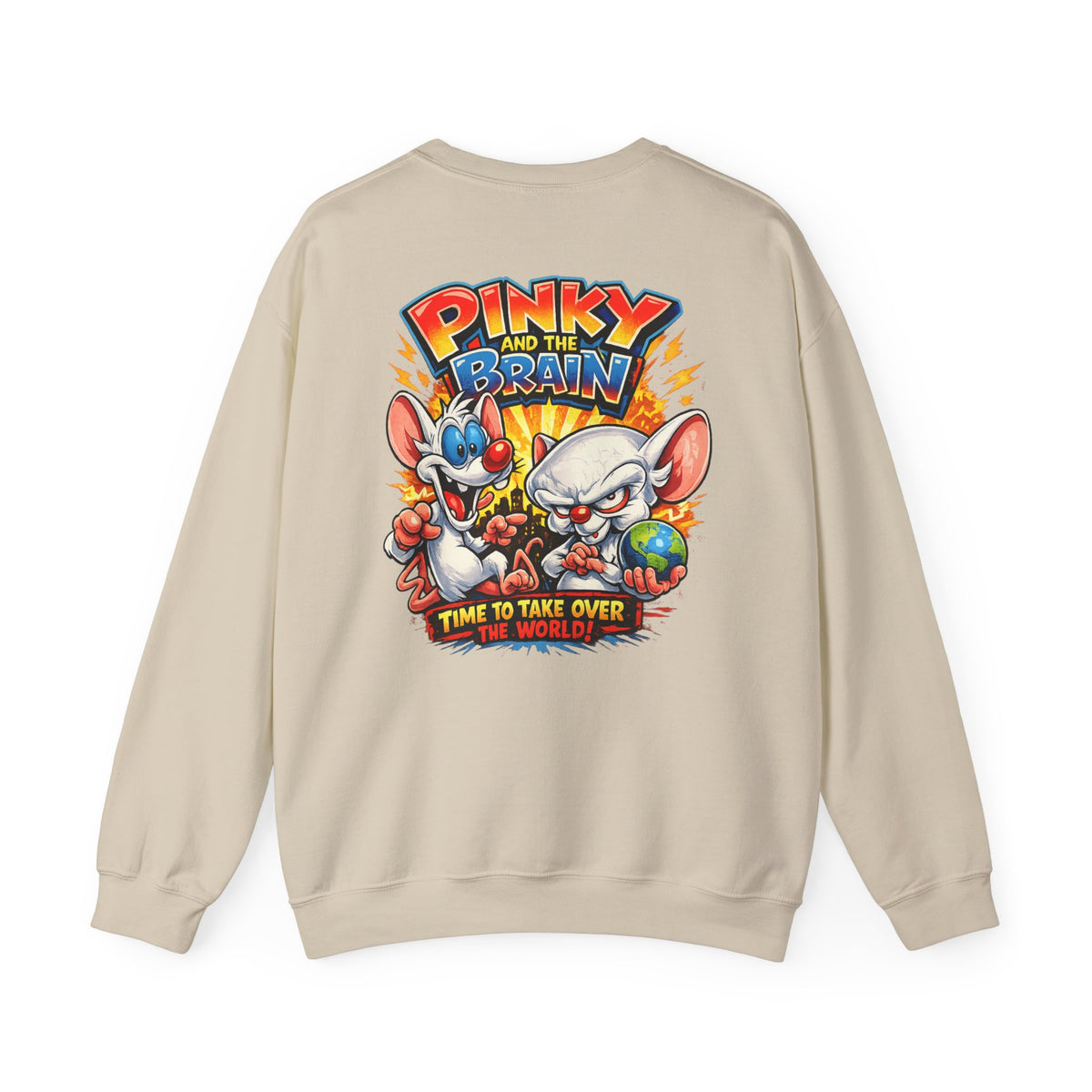 Pinky and the Brain Crewneck Sweatshirt - 'Time to Take Over the World' Graphic