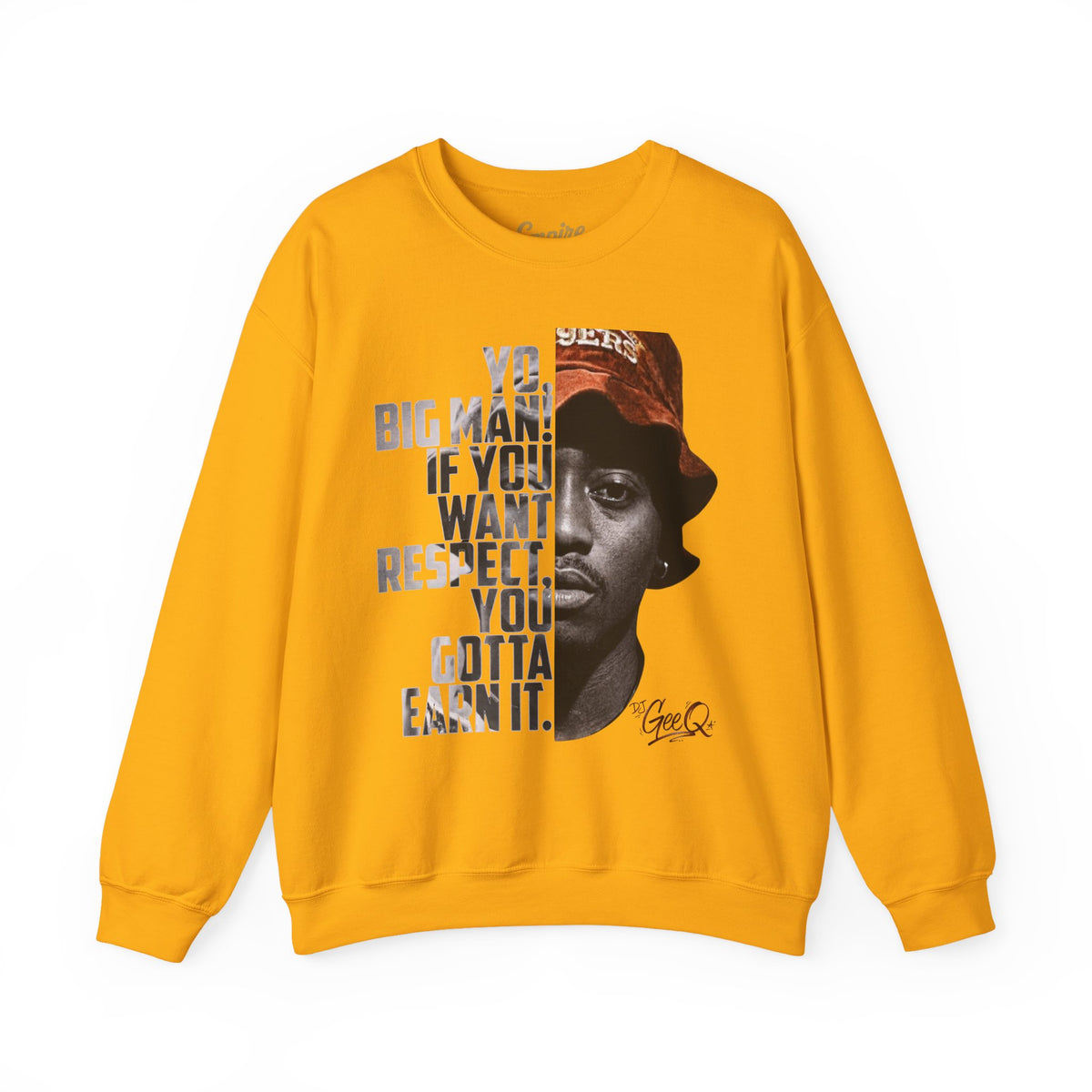 DJ Gee Q - Respect Is Earned Crewneck Sweatshirt – Motivational Hip-Hop Portrait Design