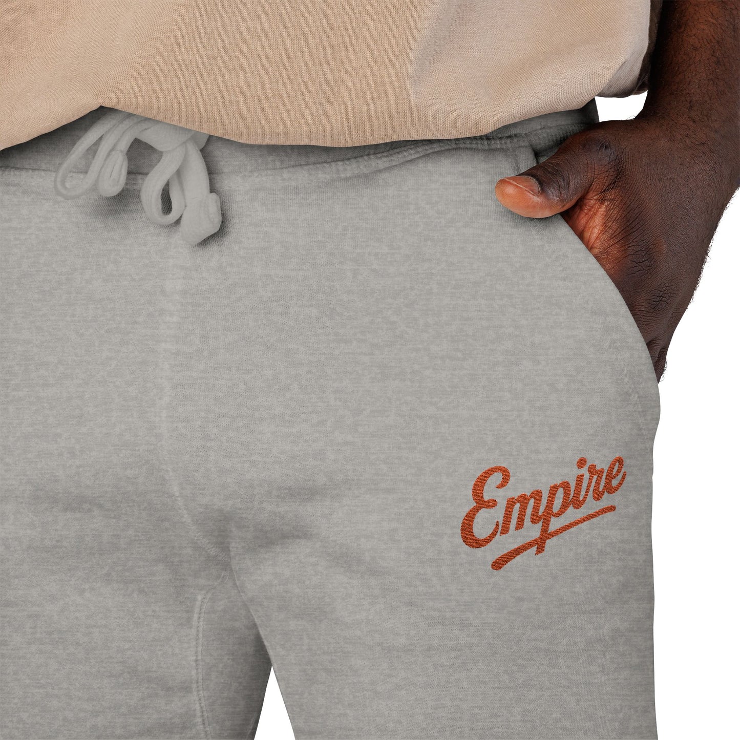 Empire Signature Embroidered Sweatpants — Minimal Fleece with Orange 'Empire' Logo