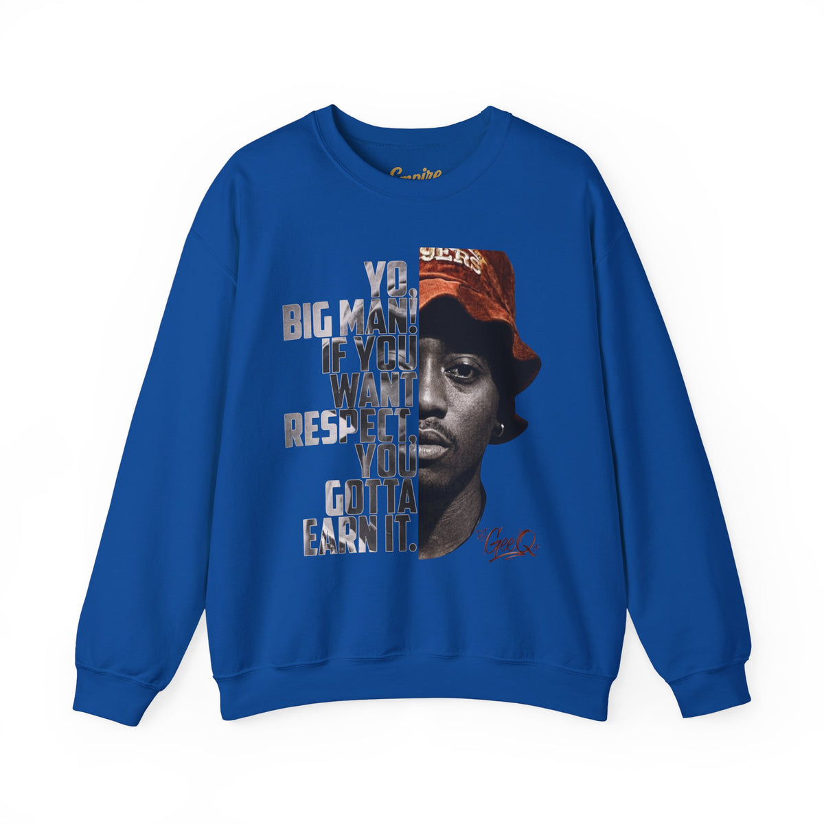 DJ Gee Q - Respect Is Earned Crewneck Sweatshirt – Motivational Hip-Hop Portrait Design