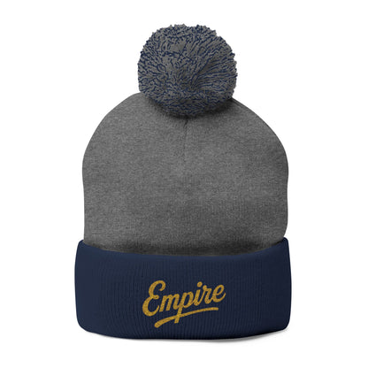 Embroidered Pom-Pom Knit Cap