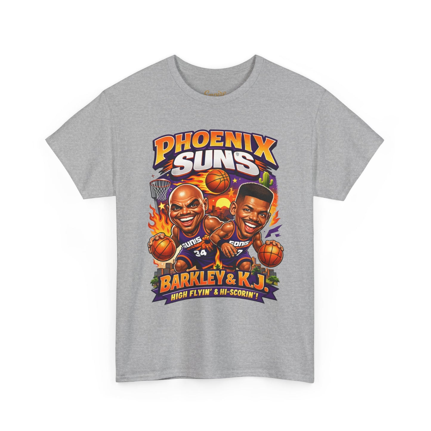 Phoenix Suns Barkley & K.J. Graphic Tee — Retro Basketball Cartoon Shirt