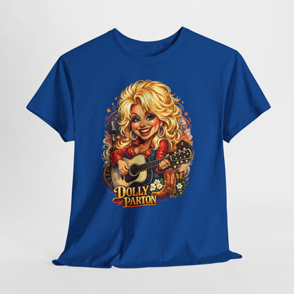 Dolly Parton Caricature Graphic Tee – Guitar Country Music Fan Shirt
