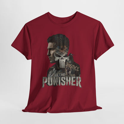The Punisher Graphic Tee — Skull Justice Double Exposure T‑Shirt