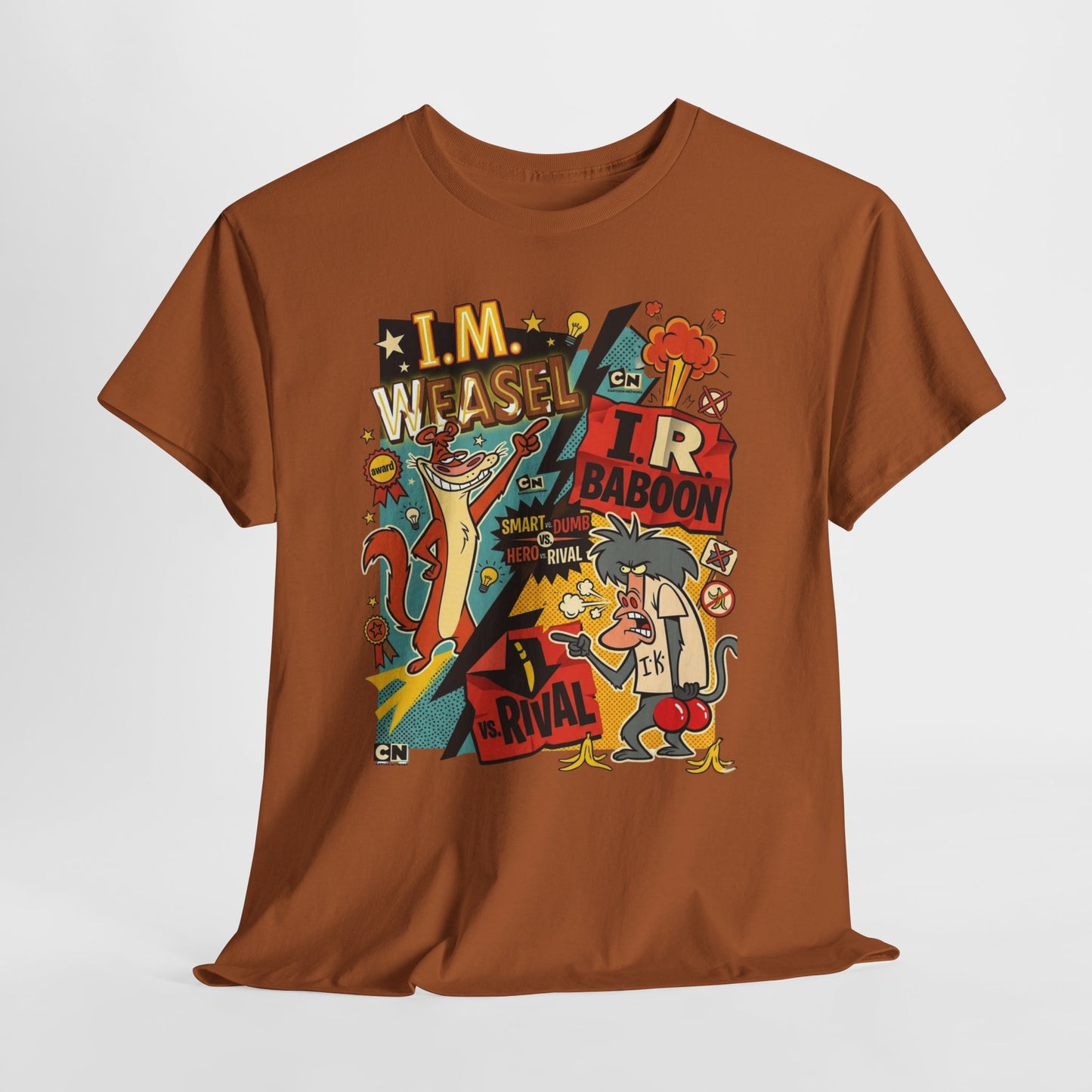 Retro Cartoon Crew Tee — "I.M. Weasel vs. I. R. Baboon" Graphic
