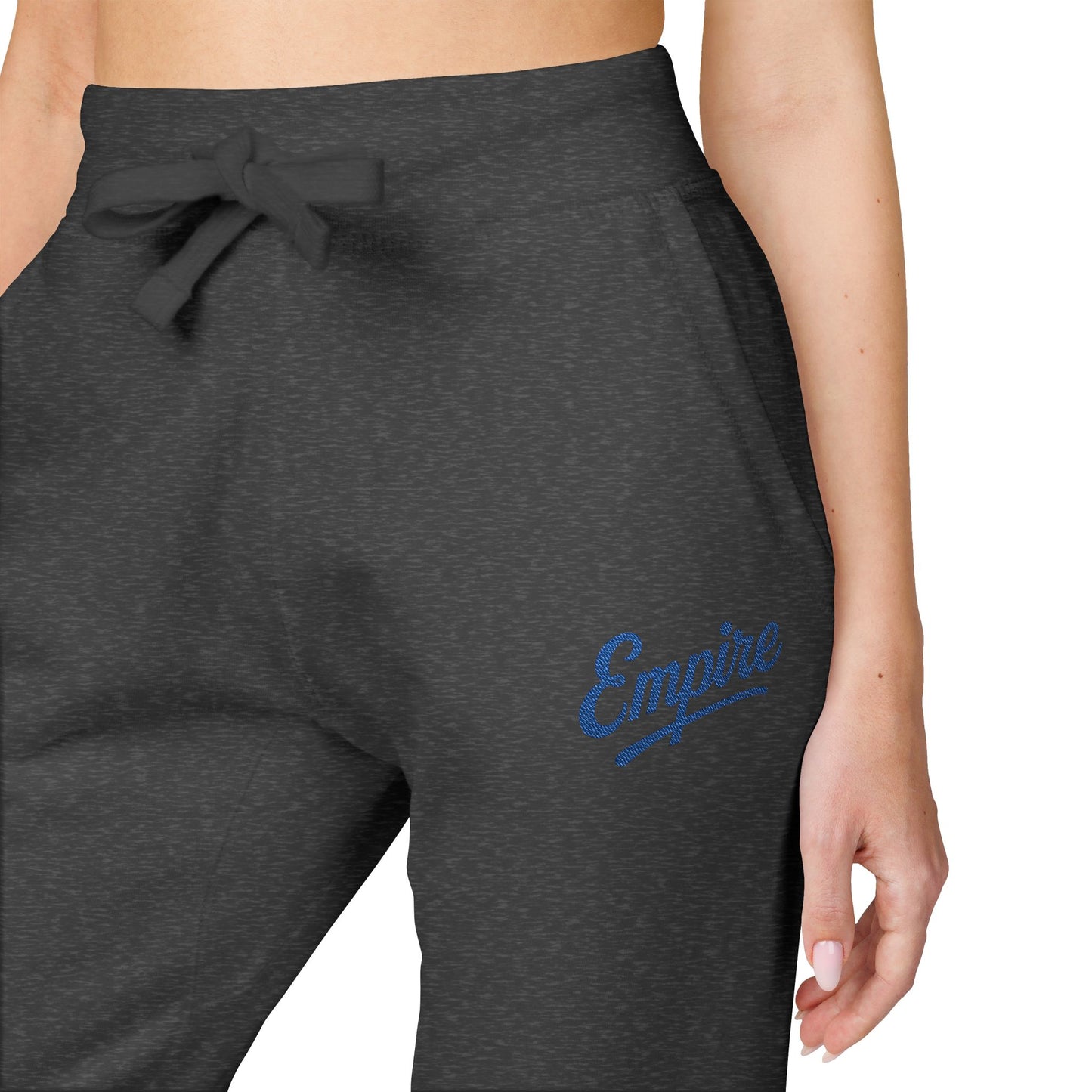 Empire Signature Embroidered Sweatpants — Minimal Fleece with Royal Blue 'Empire' Logo