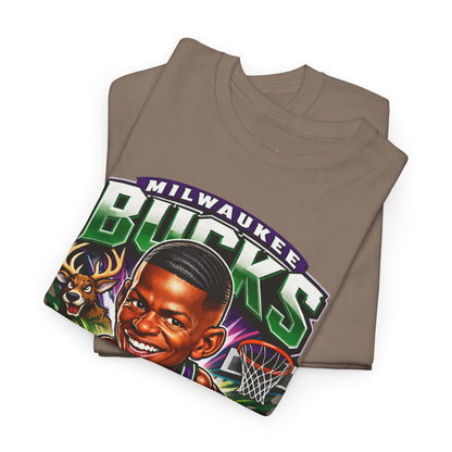 Milwaukee Bucks Retro Player Cartoon Tee — 'Ray Allen' Basketball Graphic T-Shirt
