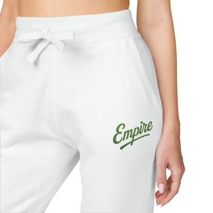 Empire Signature Embroidered Sweatpants — Minimal Fleece with Green 'Empire' Logo