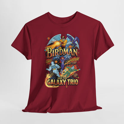 Birdman & The Galaxy Trio Tee — Retro Comic Superhero Graphic T-Shirt