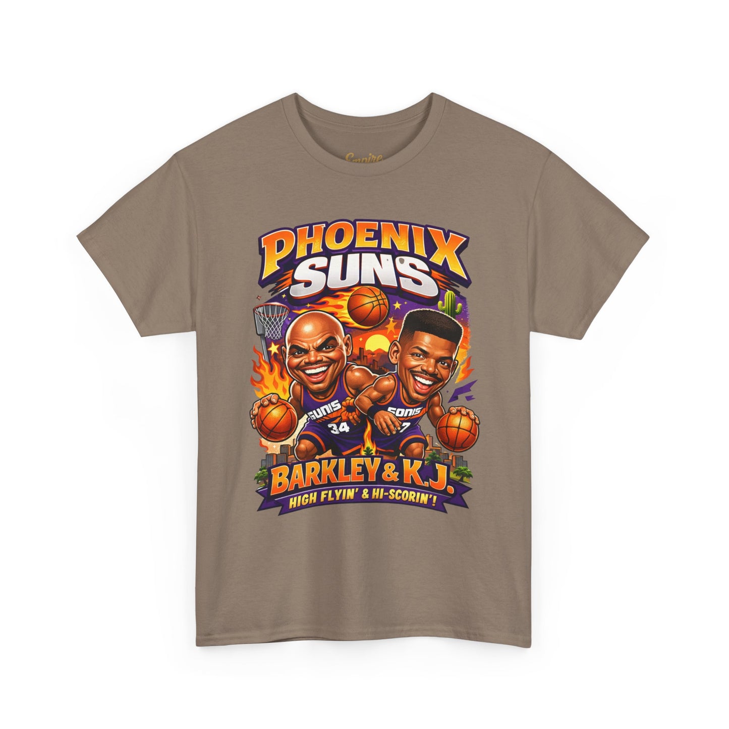 Phoenix Suns Barkley & K.J. Graphic Tee — Retro Basketball Cartoon Shirt