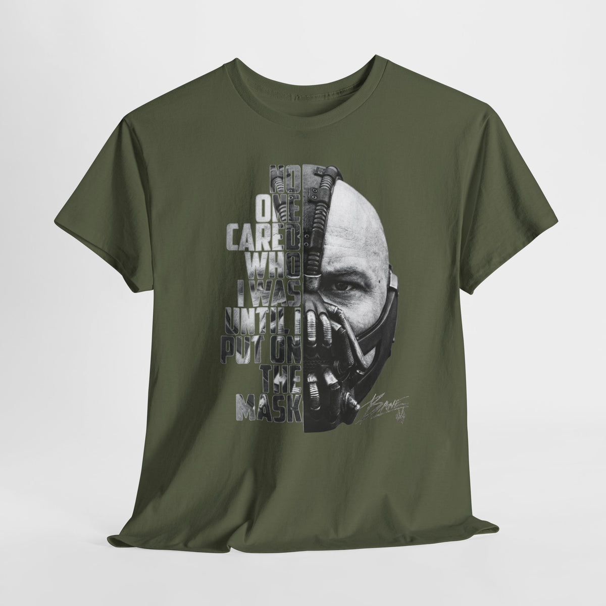 Bane Mask Split-Face Tee — "No One Cared I Was... Until I Put On The Mask" Graphic T-Shirt