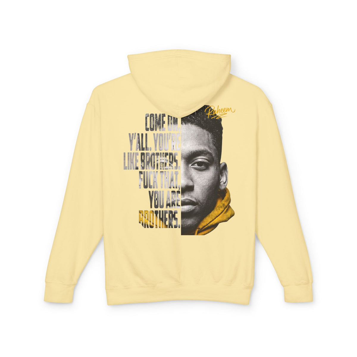Raheem Hoodie — 'Juice' Portrait Hoodie with Quote (Half-Face Design)