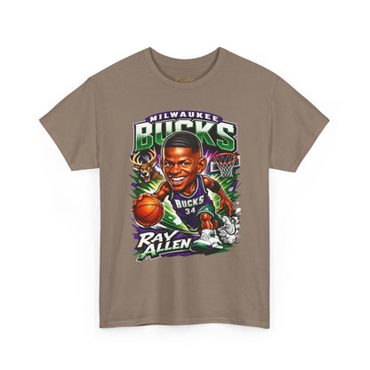 Milwaukee Bucks Retro Player Cartoon Tee — 'Ray Allen' Basketball Graphic T-Shirt