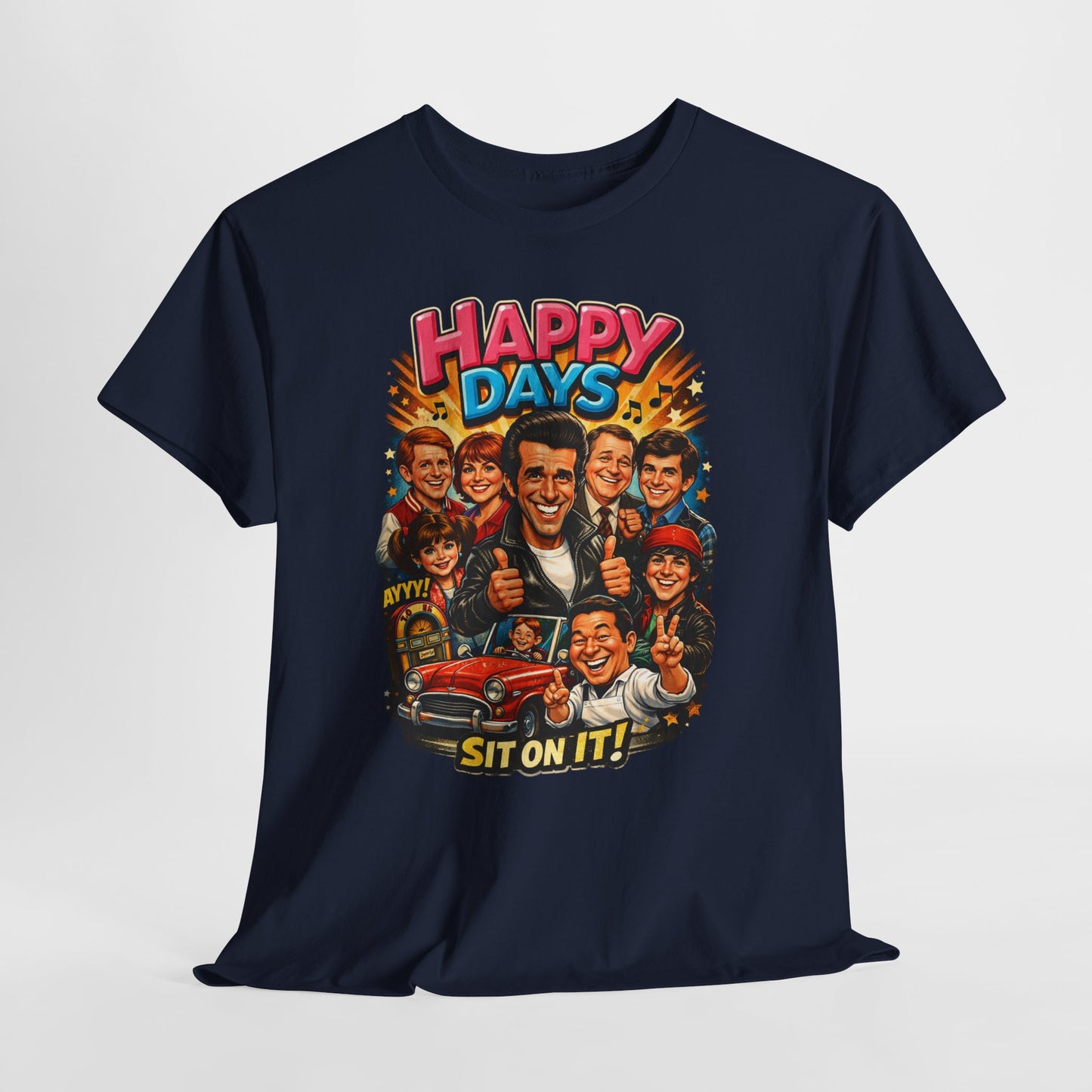 Happy Days Retro TV Cast T-Shirt — "Sit On It!" Vintage 70s Sitcom Tee