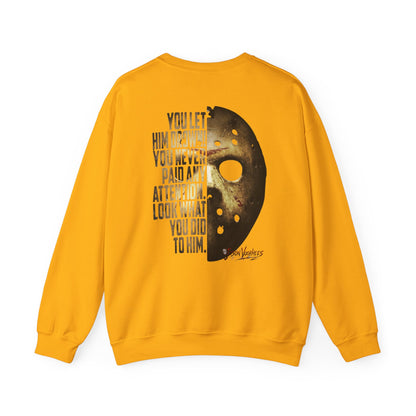Jason Voorhees Mask Graphic with Quote Crewneck Sweatshirt