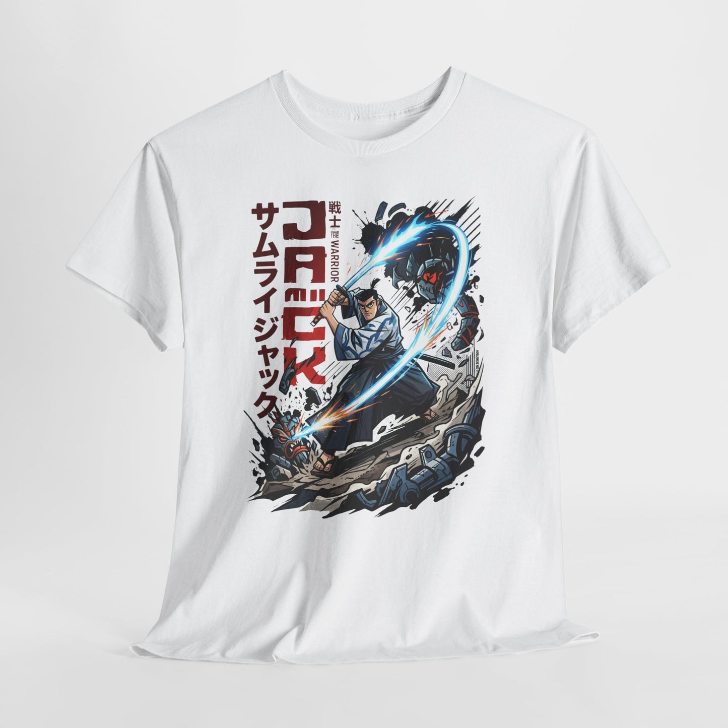 Samurai Jack Anime-Style Graphic Tee — Retro Action Shirt with Japanese Text