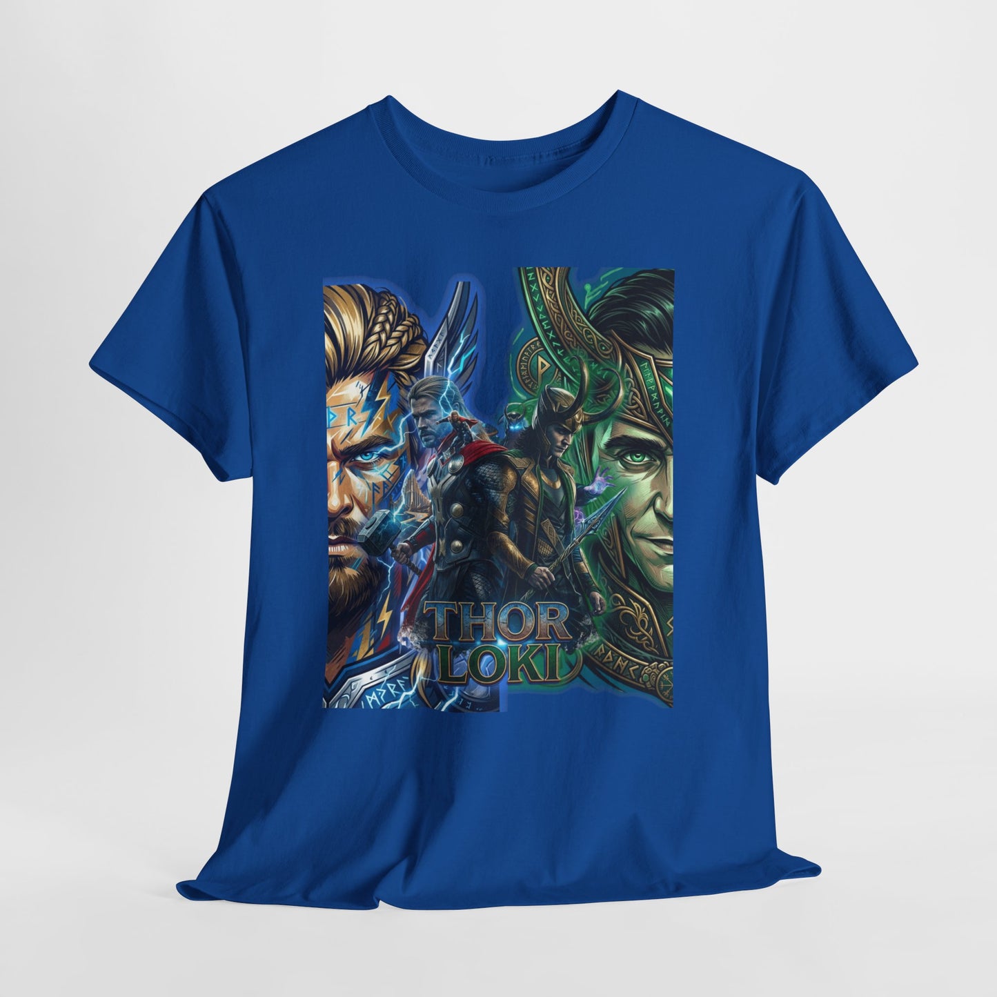 Thor vs Loki Graphic Tee — Mythic Norse Superhero Split-Face Design