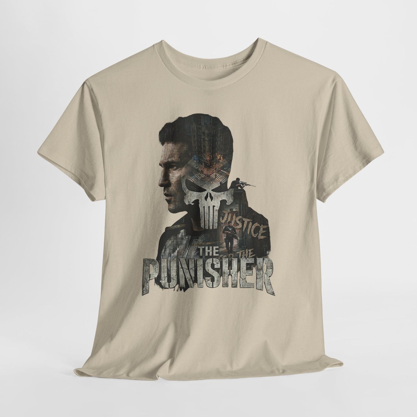 The Punisher Graphic Tee — Skull Justice Double Exposure T‑Shirt