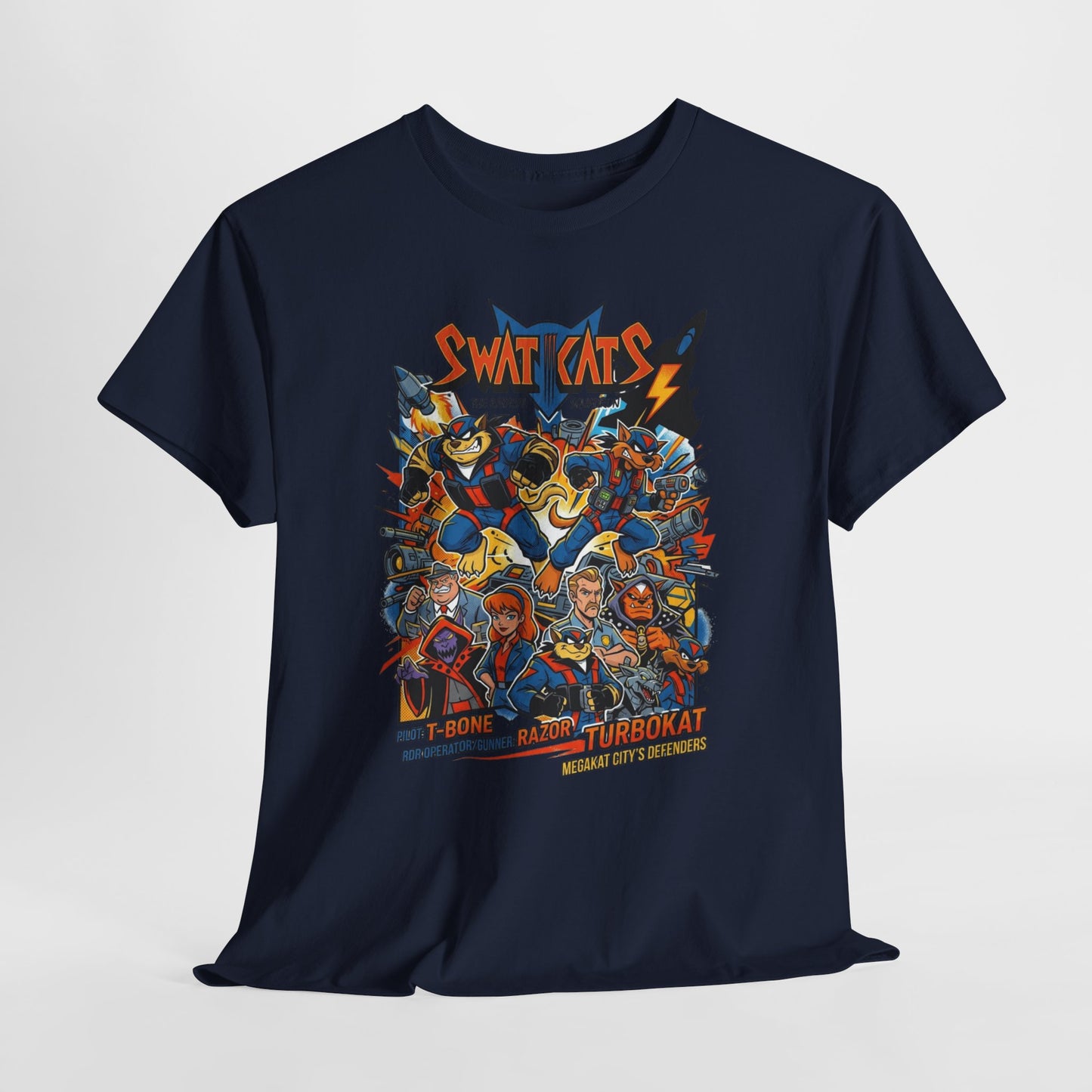 SWAT CATS Retro Graphic Tee — Vintage Cartoon Pilot Anime Shirt