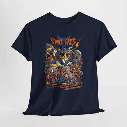 SWAT CATS Retro Graphic Tee — Vintage Cartoon Pilot Anime Shirt
