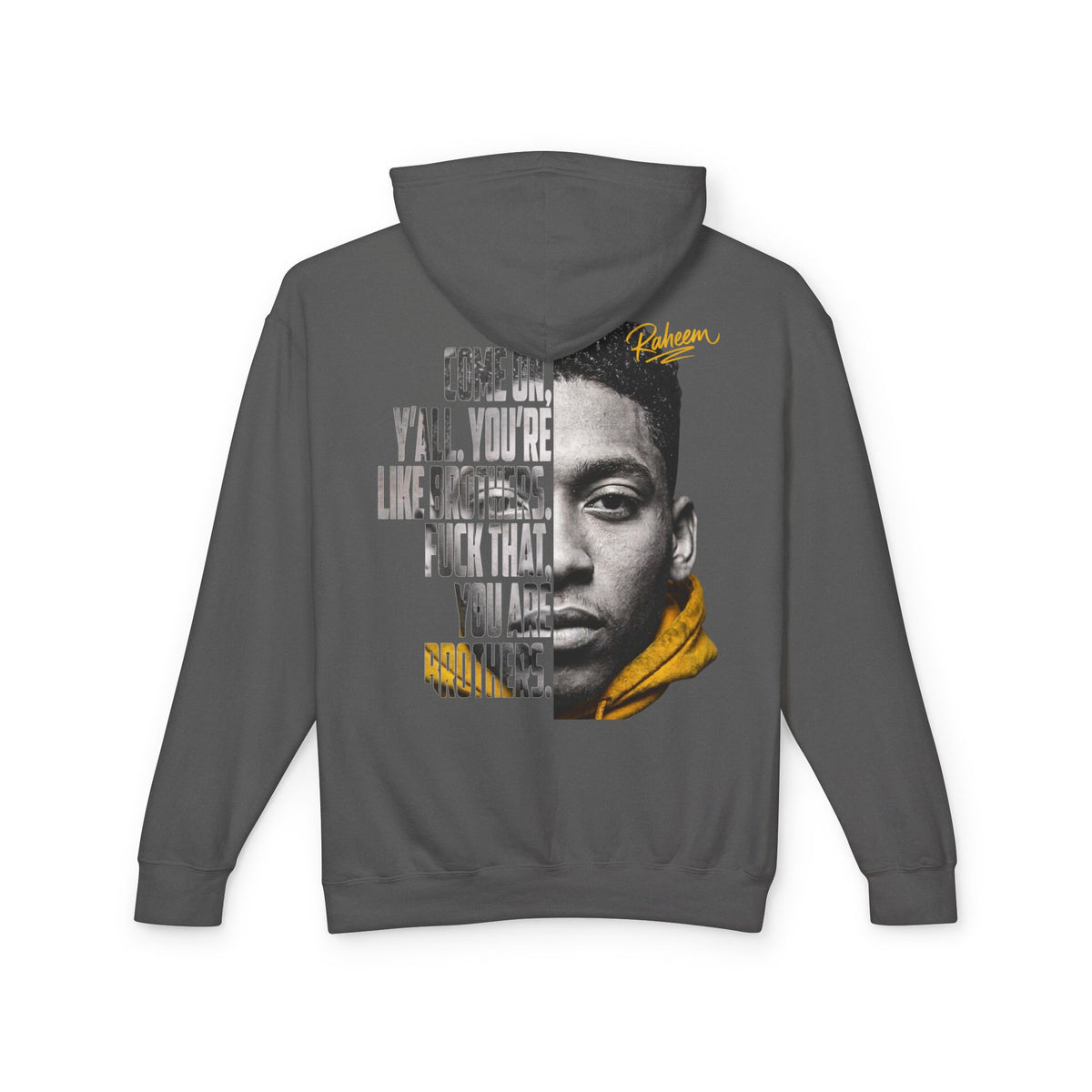 Raheem Hoodie — 'Juice' Portrait Hoodie with Quote (Half-Face Design)
