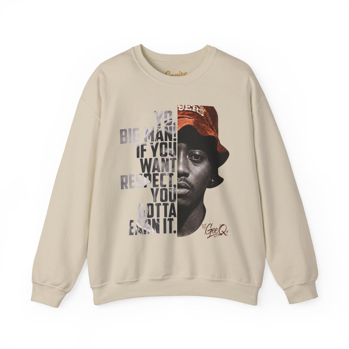 DJ Gee Q - Respect Is Earned Crewneck Sweatshirt – Motivational Hip-Hop Portrait Design