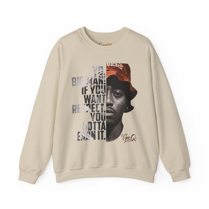 DJ Gee Q - Respect Is Earned Crewneck Sweatshirt – Motivational Hip-Hop Portrait Design