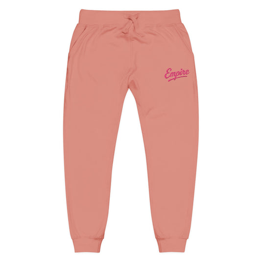 Empire Signature Embroidered Sweatpants — Minimal Fleece with Pink 'Empire' Logo