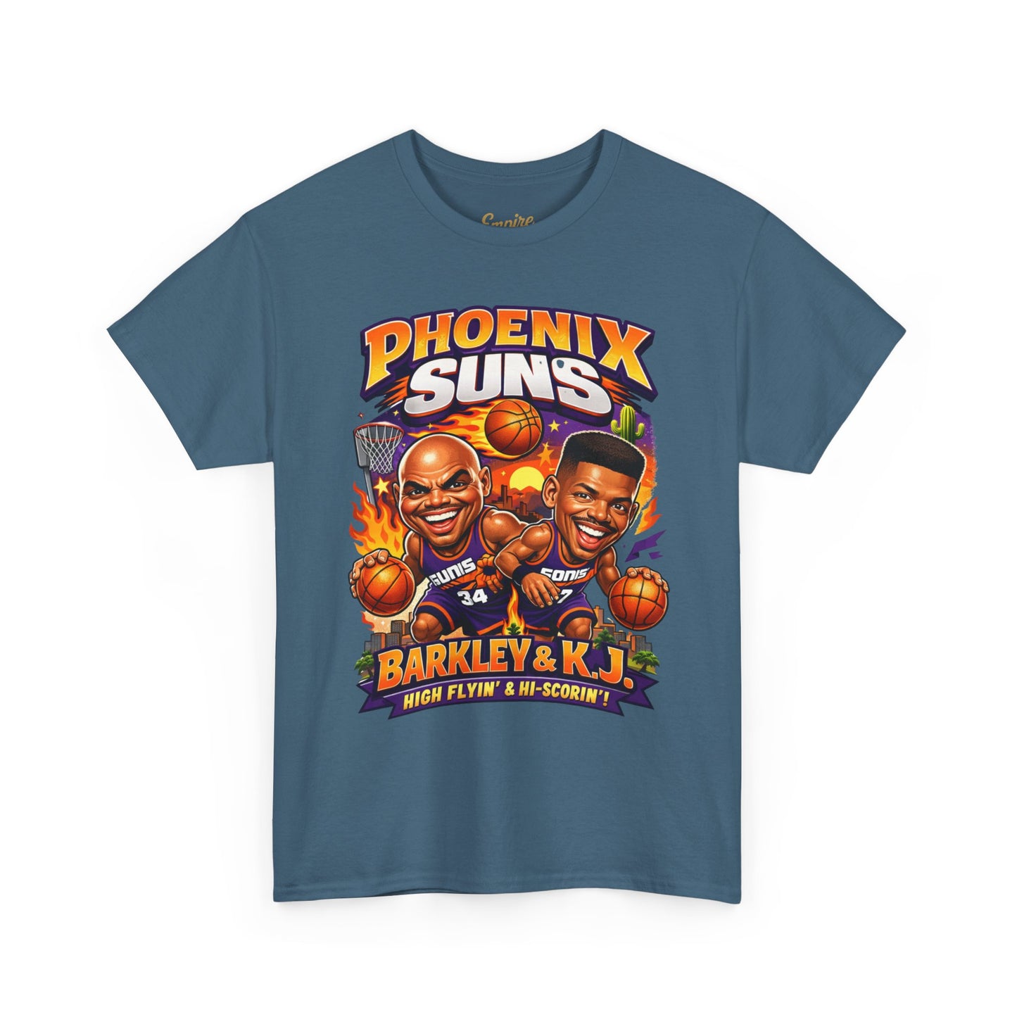 Phoenix Suns Barkley & K.J. Graphic Tee — Retro Basketball Cartoon Shirt