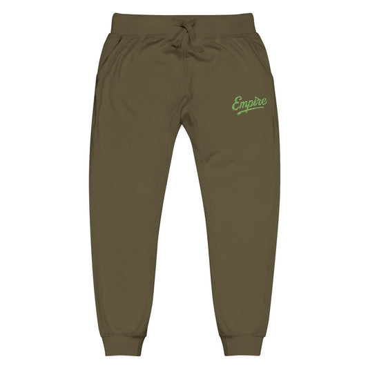 Empire Signature Embroidered Sweatpants — Minimal Fleece with Green 'Empire' Logo