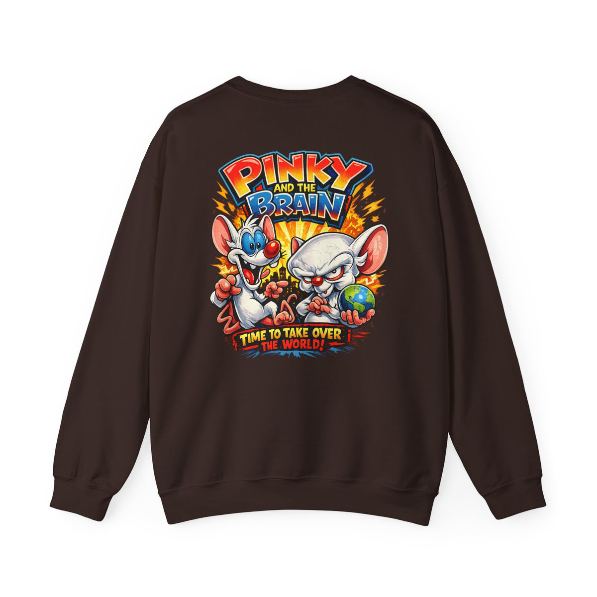 Pinky and the Brain Crewneck Sweatshirt - 'Time to Take Over the World' Graphic