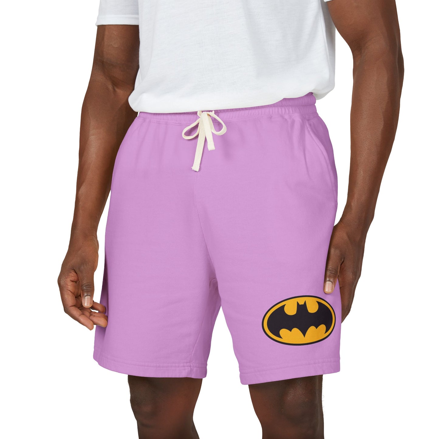 Batman Logo Fleece Sweat Shorts — Lightweight Garment-Dyed Lounge Shorts