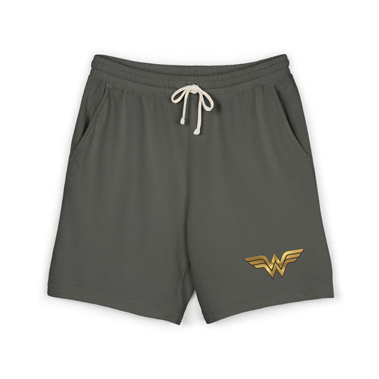 Wonder Woman Logo Fleece Sweat Shorts — Lightweight Garment-Dyed Lounge Shorts