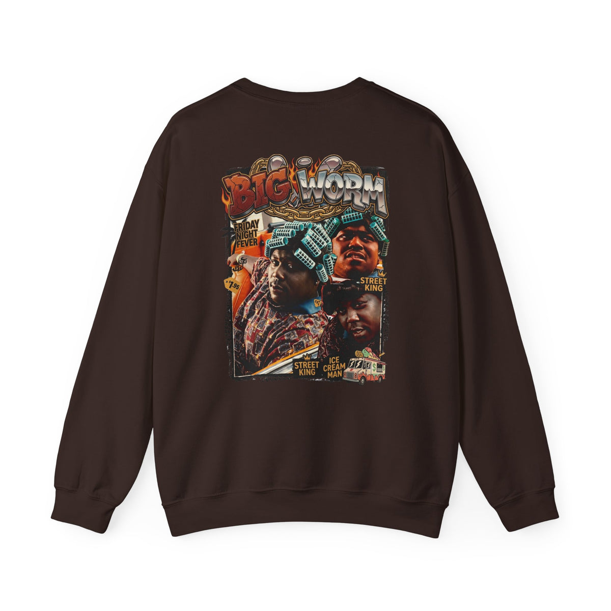Big Worm Collage Crewneck Sweatshirt — Retro Hip‑Hop Graphic