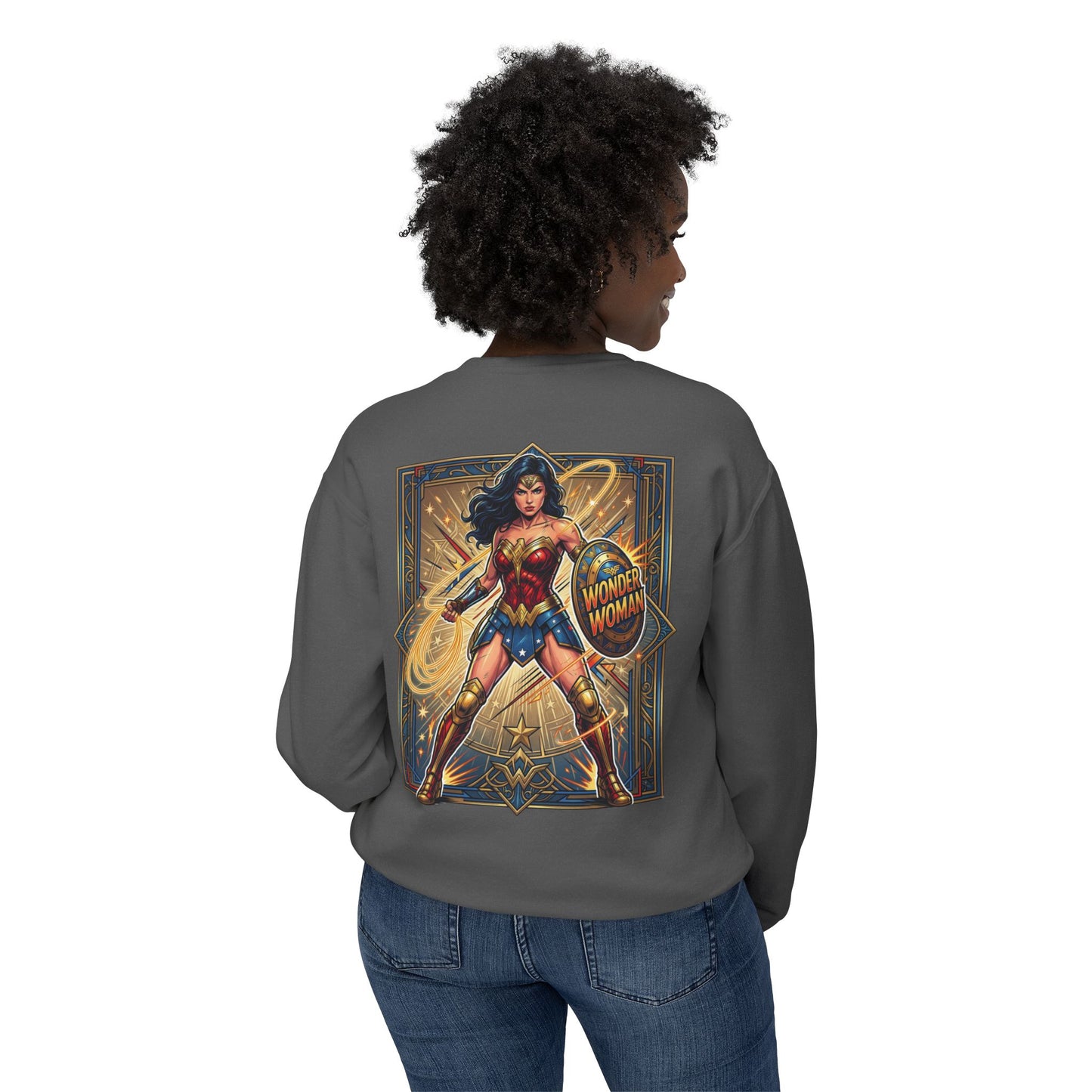 Wonder Woman Crewneck Sweatshirt — Retro Heroine Graphic Pullover