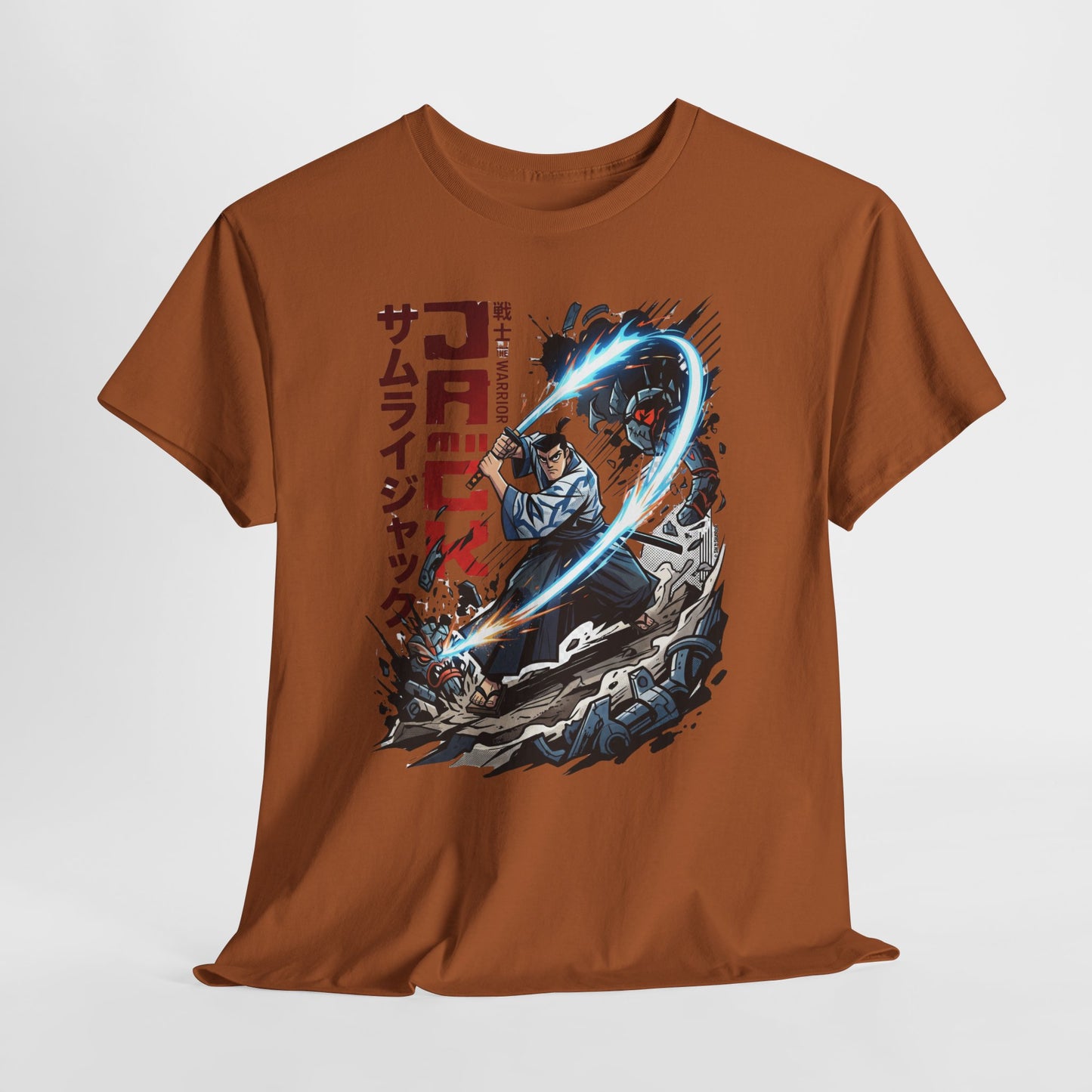 Samurai Jack Anime-Style Graphic Tee — Retro Action Shirt with Japanese Text